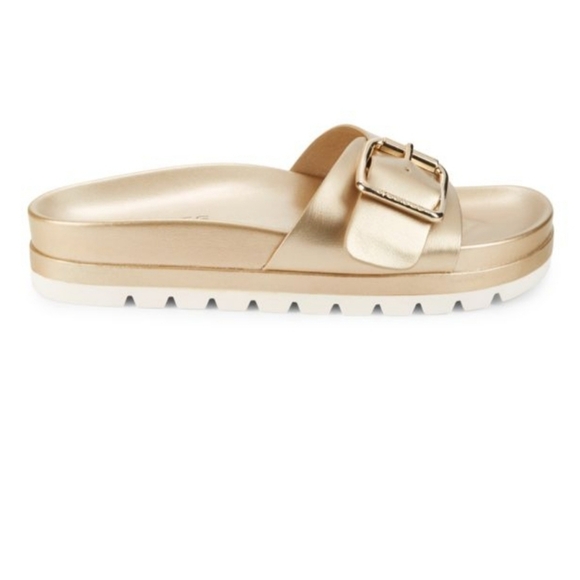 J/SLIDES Rosey 40MM Metallic Chunky Platform Sandals In Gold. Size 7.5 - Picture 4 of 16